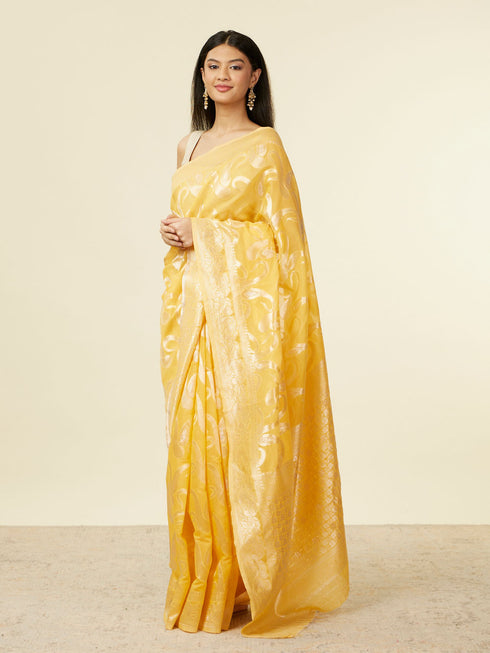 Mohey Sunshine Yellow Floral Zari work Saree