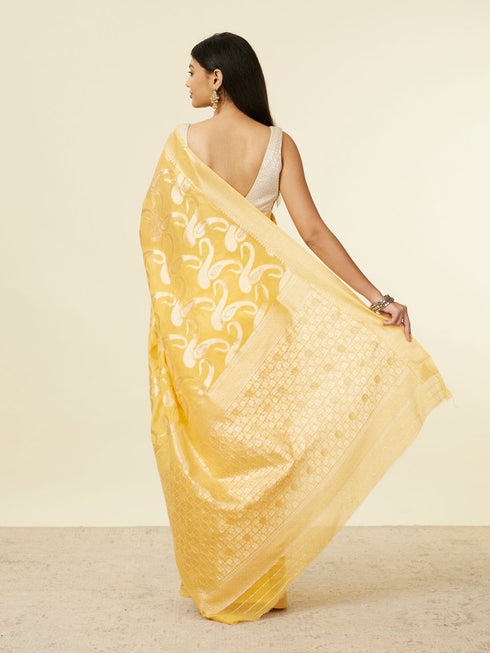 Mohey Sunshine Yellow Floral Zari work Saree