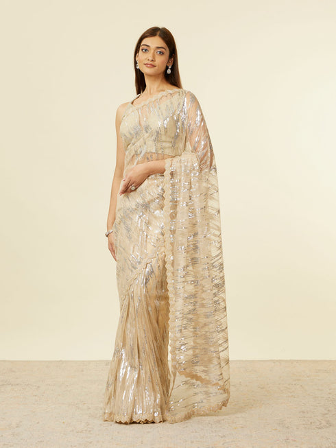 Mohey Sand Beige Sequined Saree