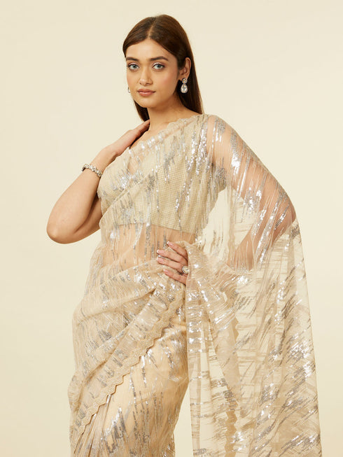 Mohey Sand Beige Sequined Saree