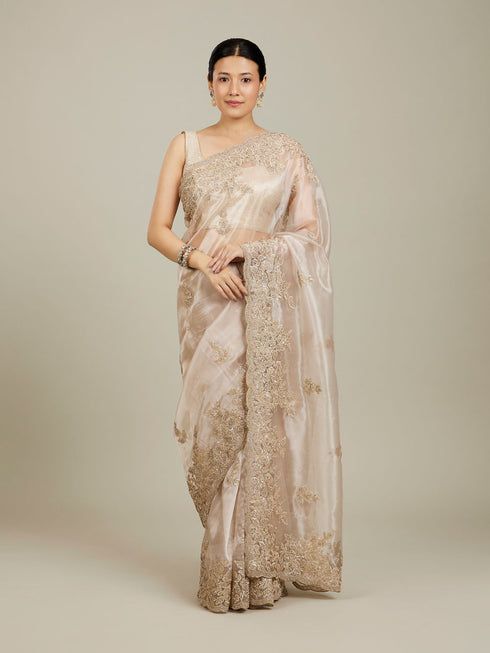Mohey Ravishing Fawn Organza Saree