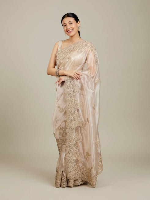 Mohey Ravishing Fawn Organza Saree