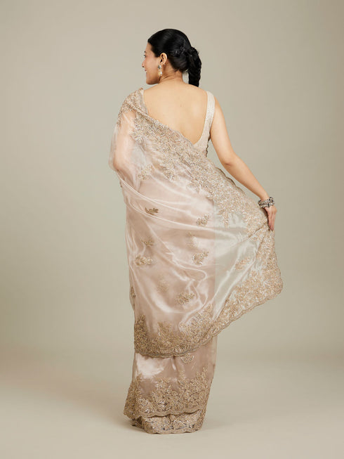 Mohey Ravishing Fawn Organza Saree