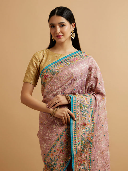 Mohey Engagement Glory Purple Silk Saree with Embroidery and Zari