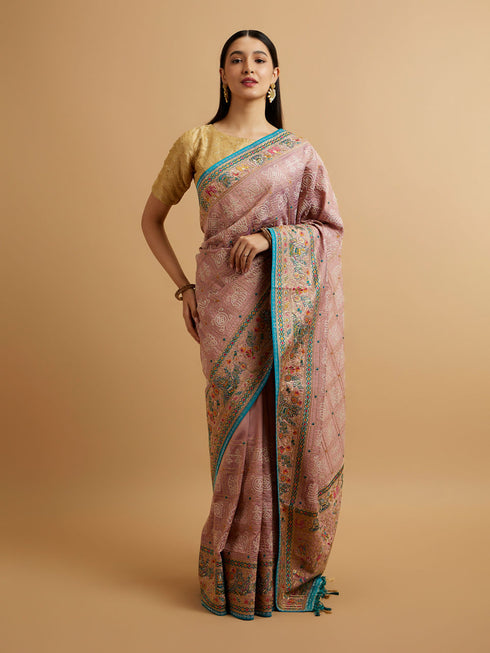 Mohey Engagement Glory Purple Silk Saree with Embroidery and Zari