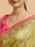 Mohey Soft Green Jaal Embroidered Saree with Bagh Motifs and Sequin Work