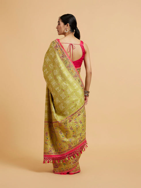 Mohey Soft Green Jaal Embroidered Saree with Bagh Motifs and Sequin Work