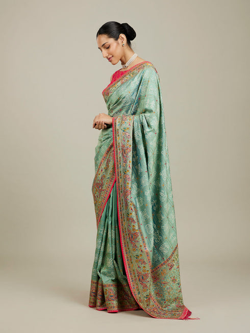 Mohey Sea Green Village Art Embroidered Saree