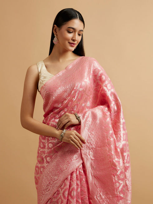 Mohey Pink Zari Weave Traditional Festive Saree