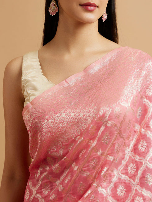 Mohey Pink Zari Weave Traditional Festive Saree