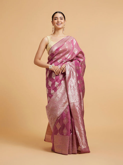 Mohey Damson Purple Zari Work Saree with Diamond Motifs