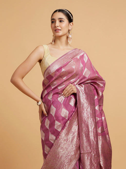 Mohey Damson Purple Zari Work Saree with Diamond Motifs