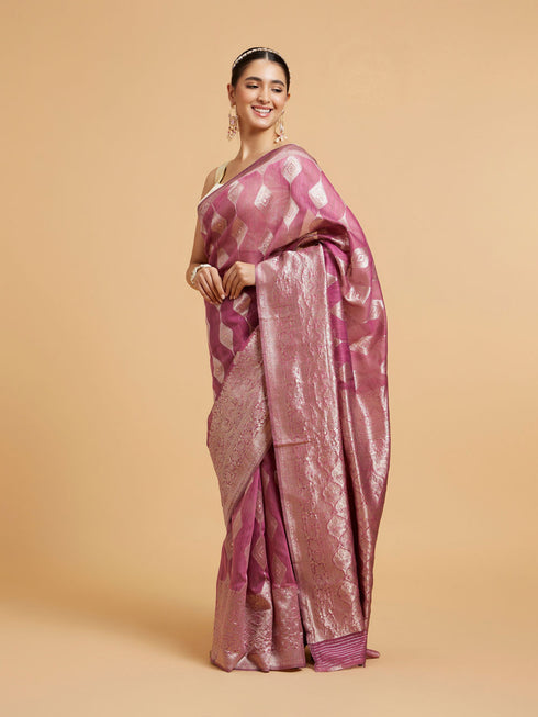 Mohey Damson Purple Zari Work Saree with Diamond Motifs