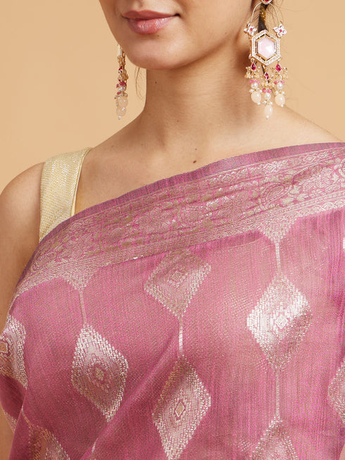 Mohey Damson Purple Zari Work Saree with Diamond Motifs