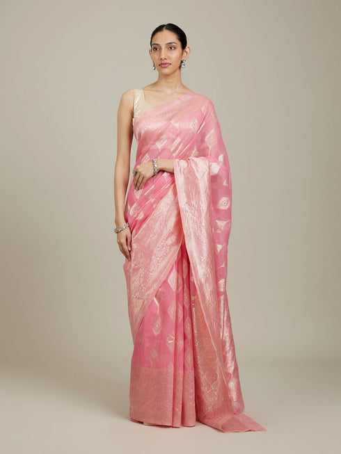 Mohey Elegant Pink Silk with Intricate Zari Weave Saree