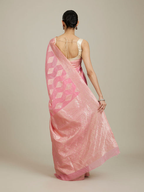 Mohey Elegant Pink Silk with Intricate Zari Weave Saree