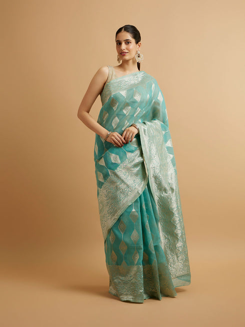 Mohey Light Blue with Intricate Zari Weave Saree