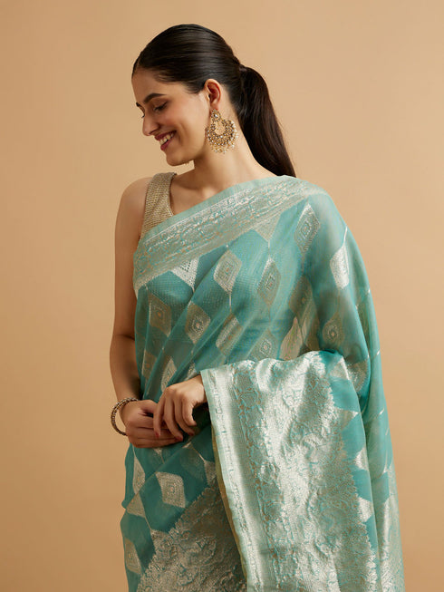 Mohey Light Blue with Intricate Zari Weave Saree