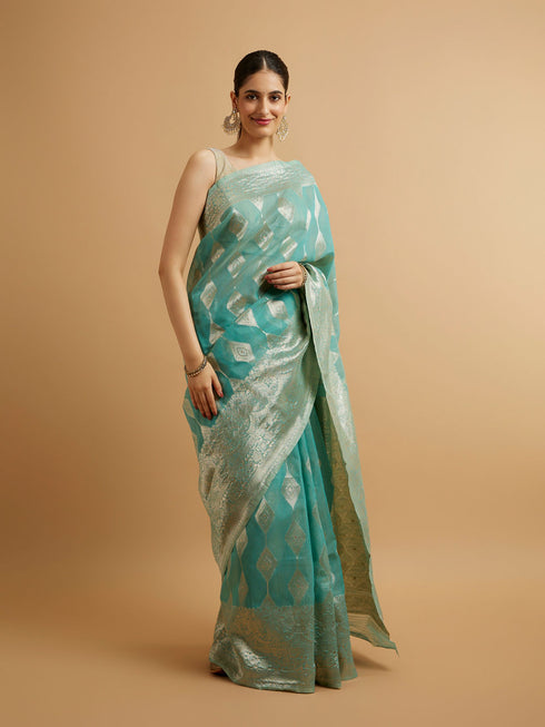 Mohey Light Blue with Intricate Zari Weave Saree