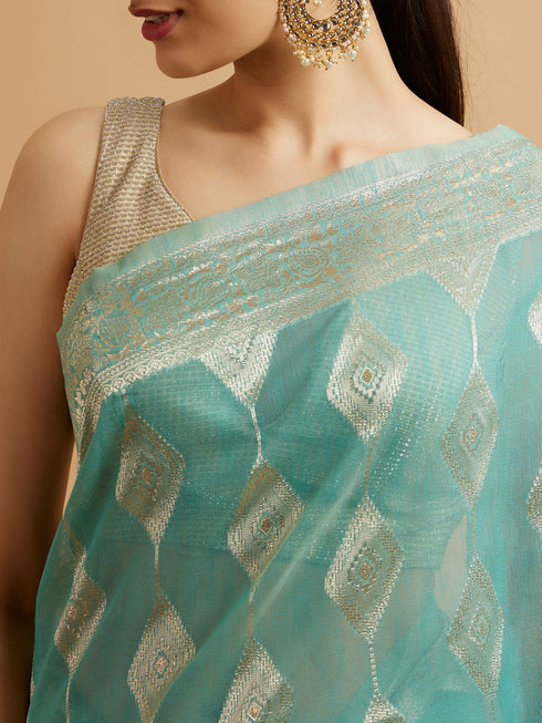 Mohey Light Blue with Intricate Zari Weave Saree