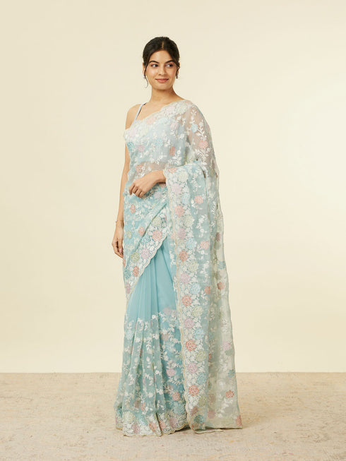 Mohey Light Blue Belt Buti Patterned Saree