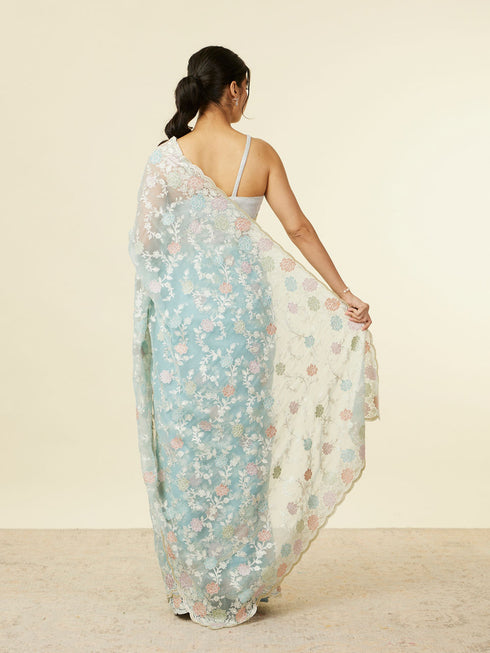 Mohey Light Blue Belt Buti Patterned Saree