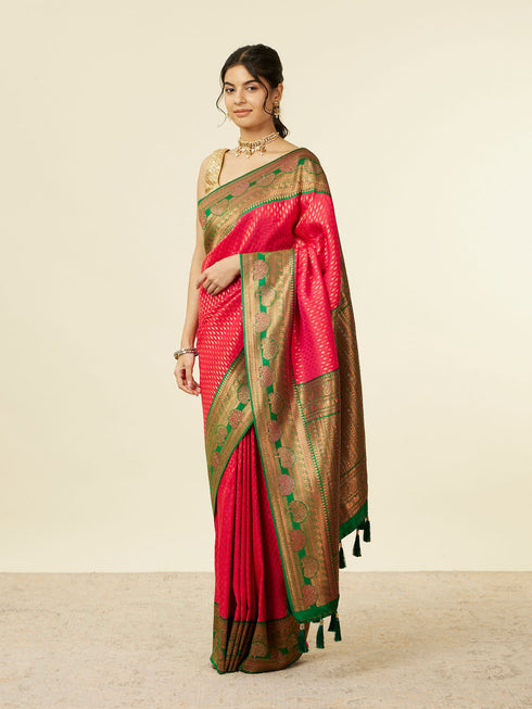 Mohey Rani Pink Buta Patterned Saree with Floral Leaf Border
