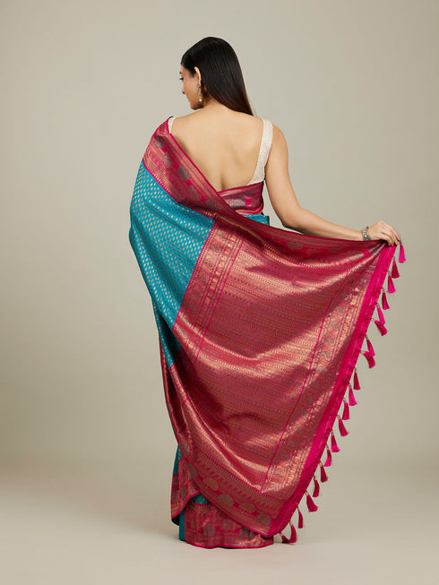 Mohey Rama Green Buta Patterned Saree with Floral Leaf Border