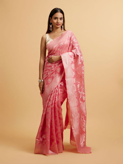 Mohey Pink Floral Jaal Patterned Saree