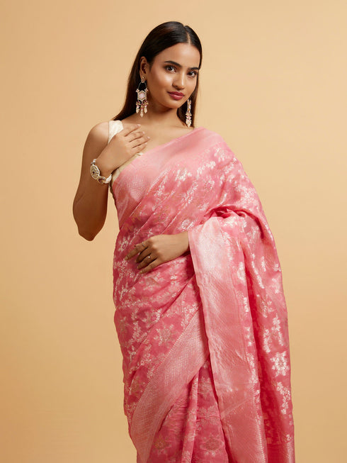 Mohey Pink Floral Jaal Patterned Saree