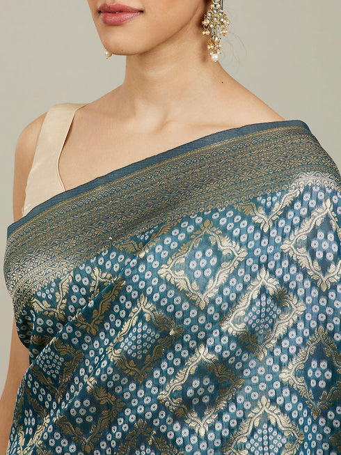 Mohey Enchanting Indigo Chanderi Saree