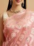 Mohey Pink Floral Leaf Patterned Saree with Diamond Motifs