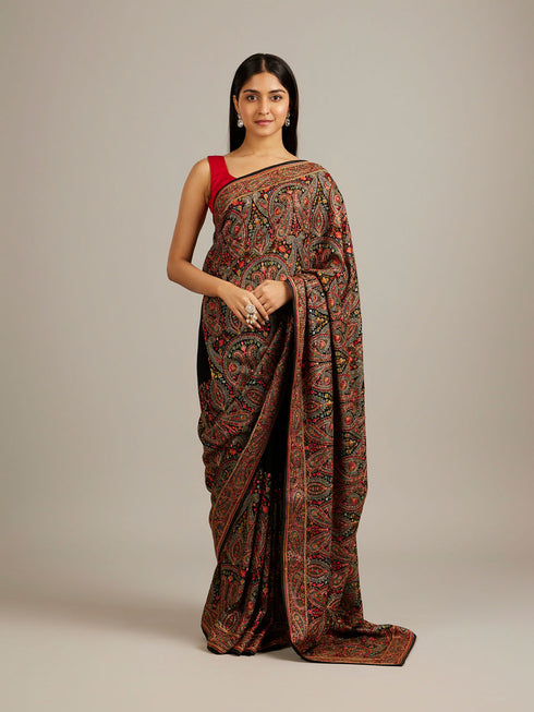 Mohey Midnight Black Paisley Patterned Saree with Rhinestone Work
