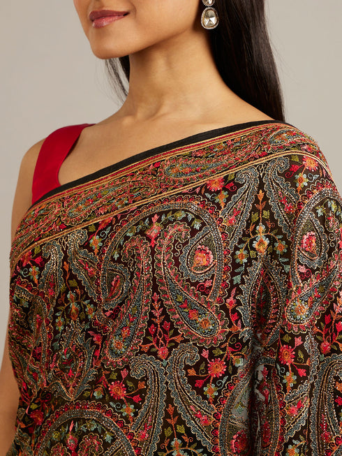 Mohey Midnight Black Paisley Patterned Saree with Rhinestone Work