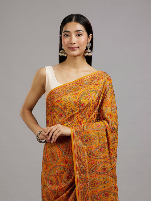 Mohey Mustard Yellow Georgette Saree