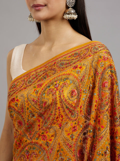 Mohey Mustard Yellow Georgette Saree