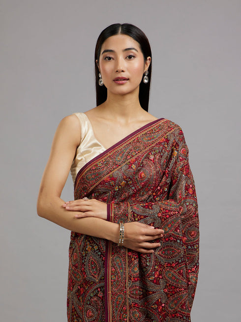 Mohey Wine Majesty Georgette Saree