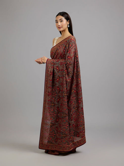 Mohey Wine Majesty Georgette Saree