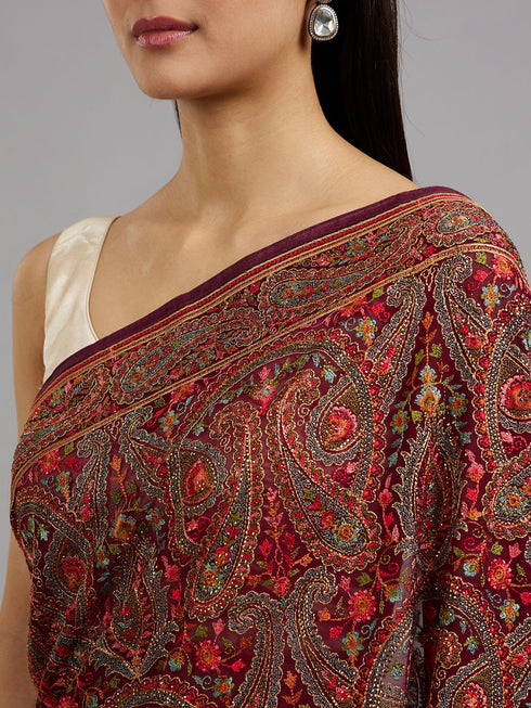Mohey Wine Majesty Georgette Saree