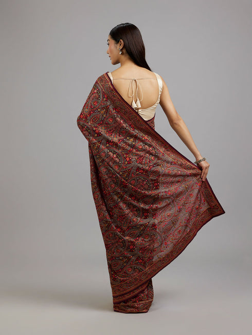 Mohey Wine Majesty Georgette Saree