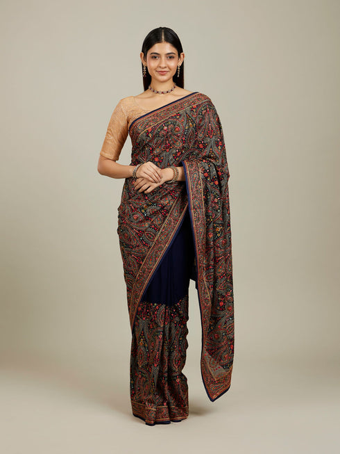 Mohey Indigo Blue Imperial Paisley Patterned Saree