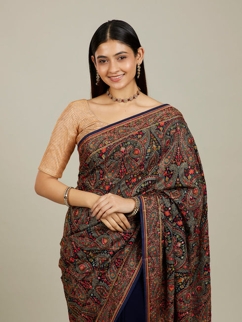Mohey Indigo Blue Imperial Paisley Patterned Saree