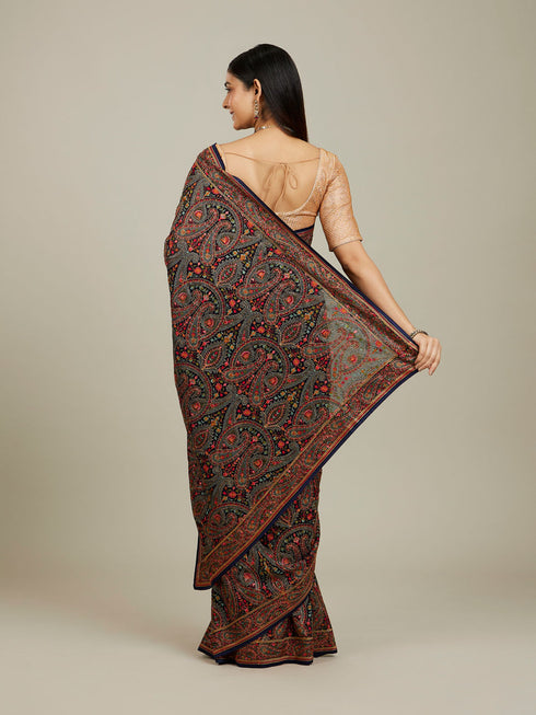 Mohey Indigo Blue Imperial Paisley Patterned Saree