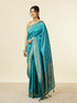 Mohey Teal Blue Chevron Patterned Saree
