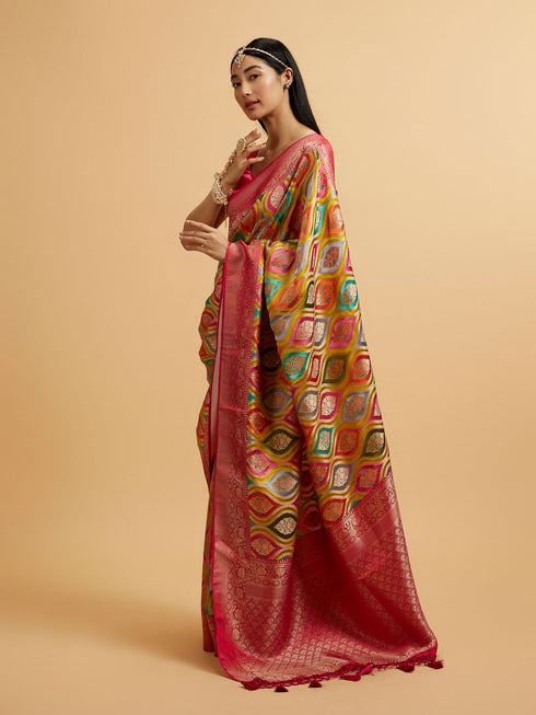 Mohey Cream Zari Weave with Rani Accents Saree