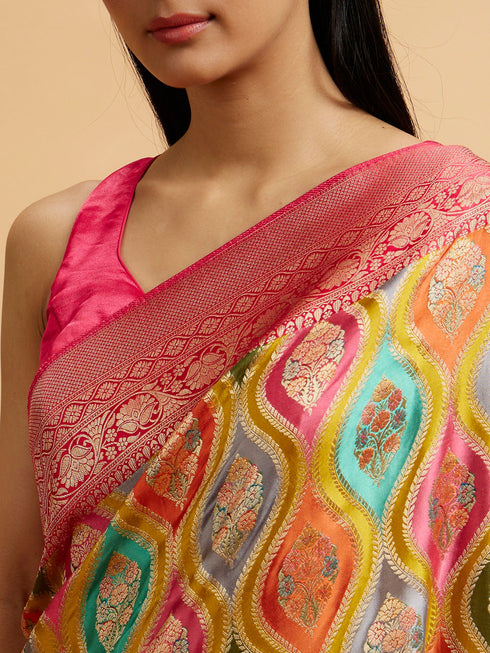 Mohey Cream Zari Weave with Rani Accents Saree