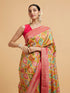 Mohey Green and Rani Ogee Patterned Saree with Scallop Borders & Tassel Trims