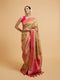 Mohey Green and Rani Ogee Patterned Saree with Scallop Borders & Tassel Trims