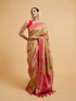 Mohey Green and Rani Ogee Patterned Saree with Scallop Borders & Tassel Trims