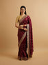 Mohey Wine Floral Buta Patterned Saree with Stone Embellishments